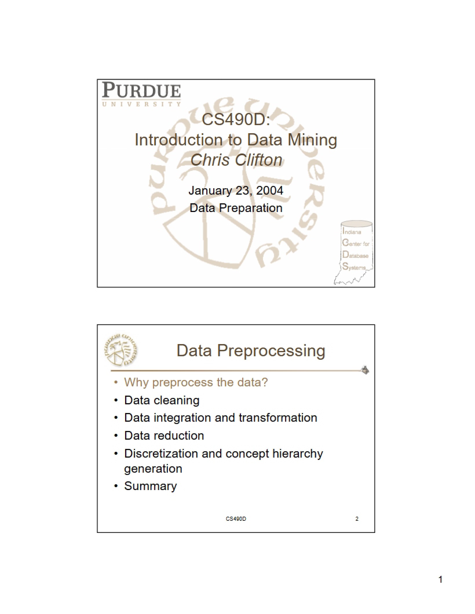Concepts in Data Mining