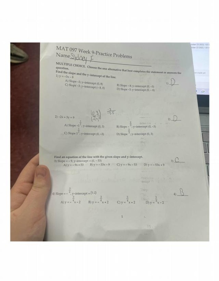Week 9 Practice Problems - MAT 097