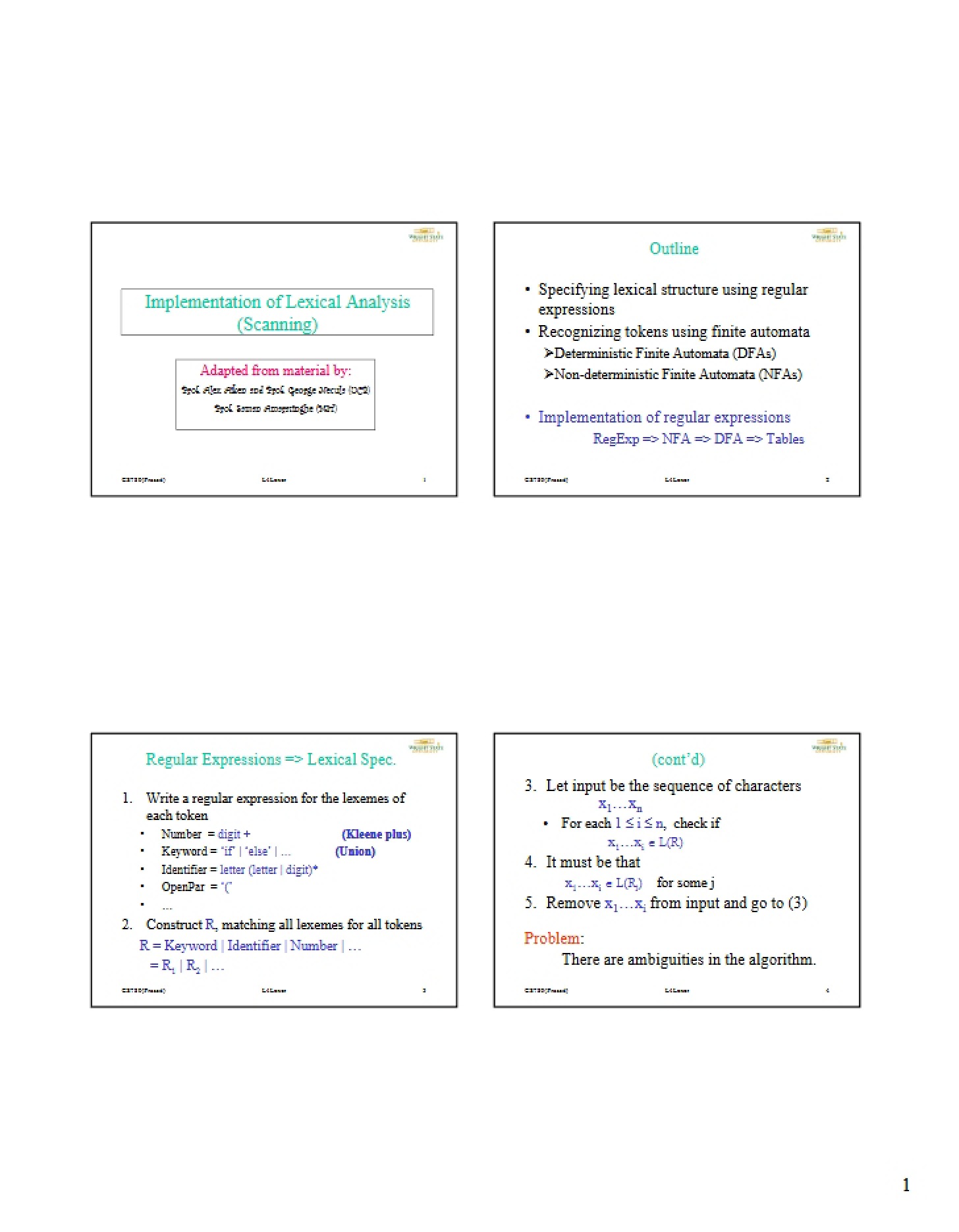 Scanning Lexical Analysis Implementation