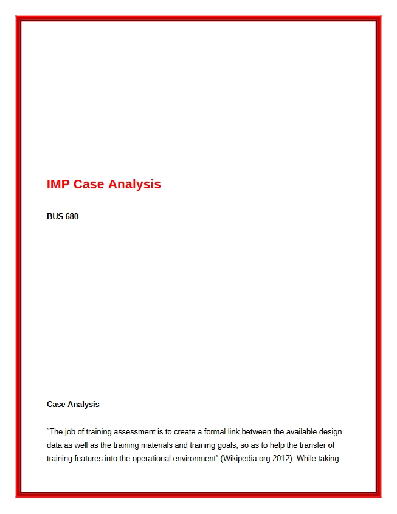Analysis of the IMP Case