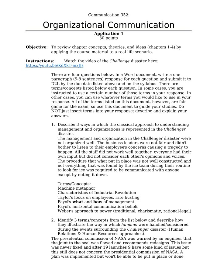 Application 1 - Organizational Communication