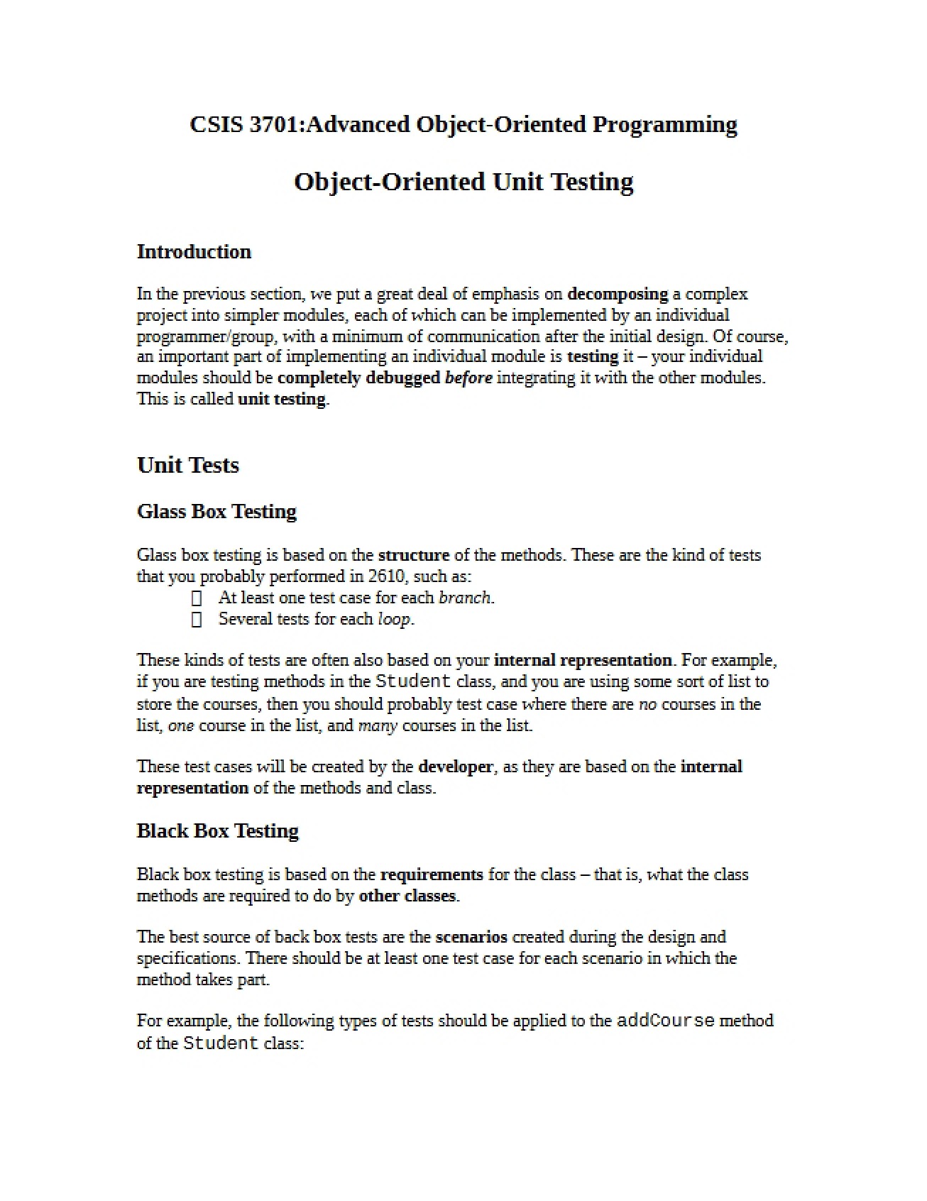 Unit Testing in Object-Oriented Systems