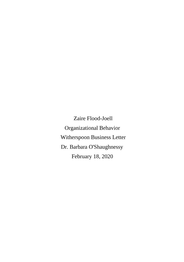 Witherspoon Business Letter - Organizational Behavior