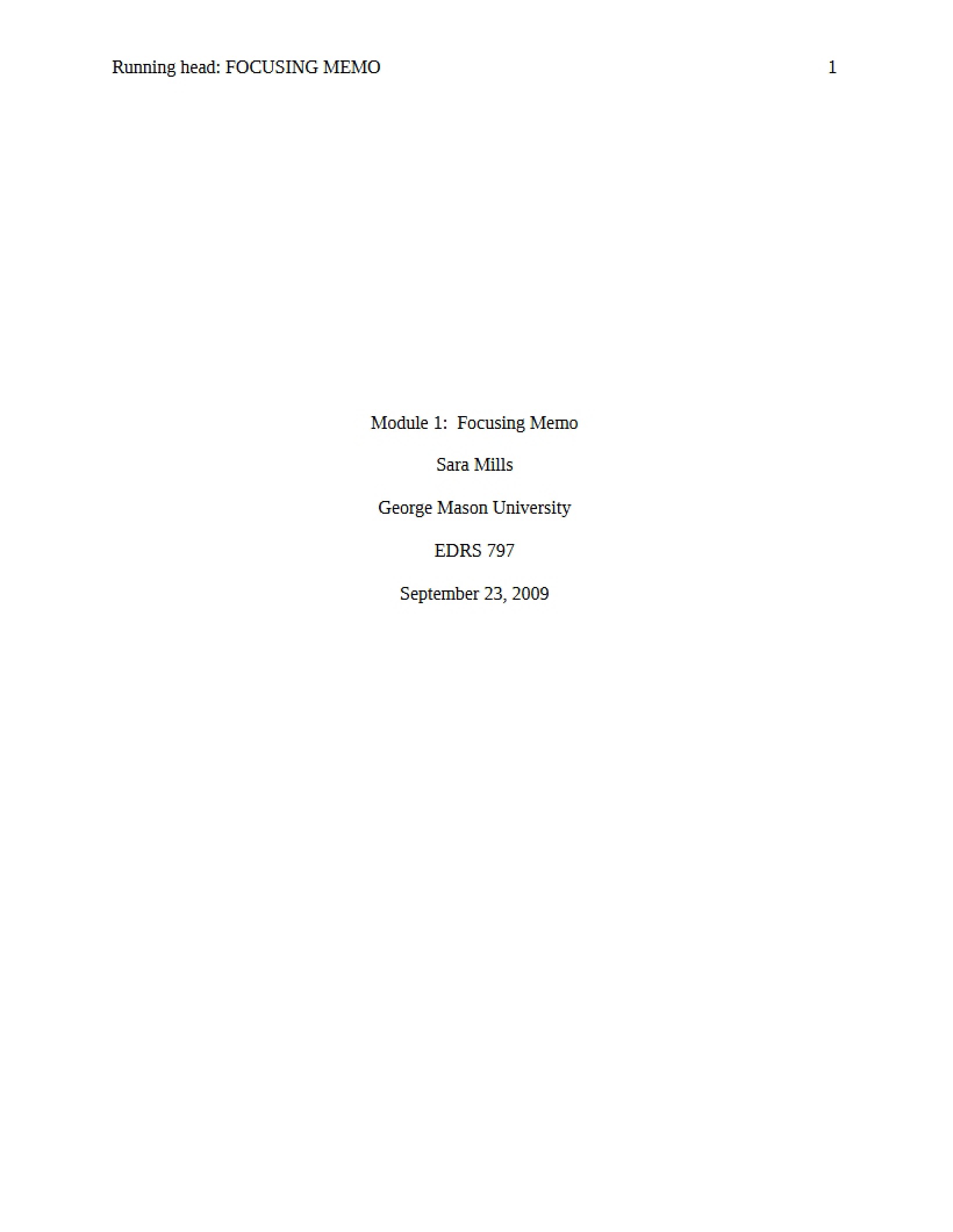 Focusing Memo Module One
