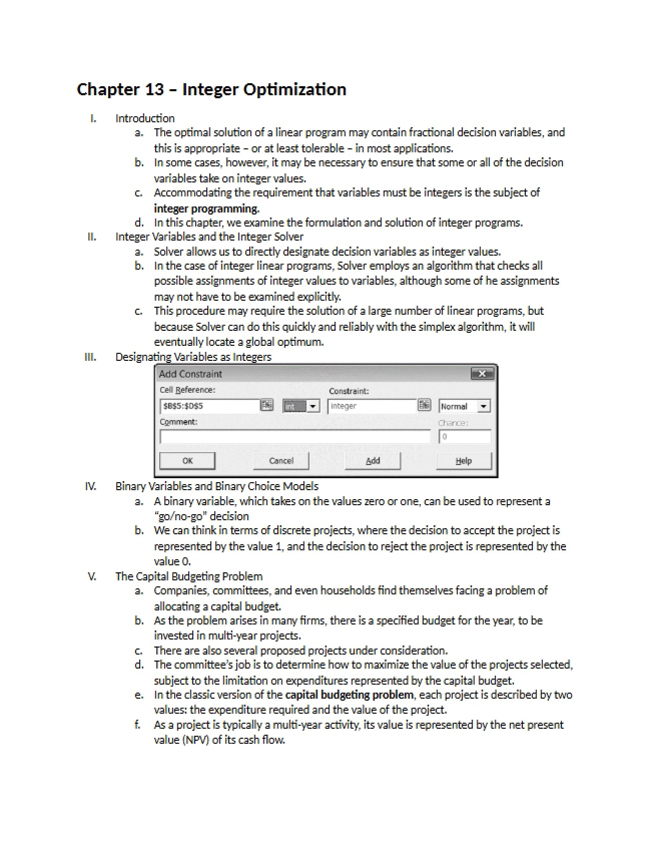Thirteenth Chapter of Non-Linear Programming
