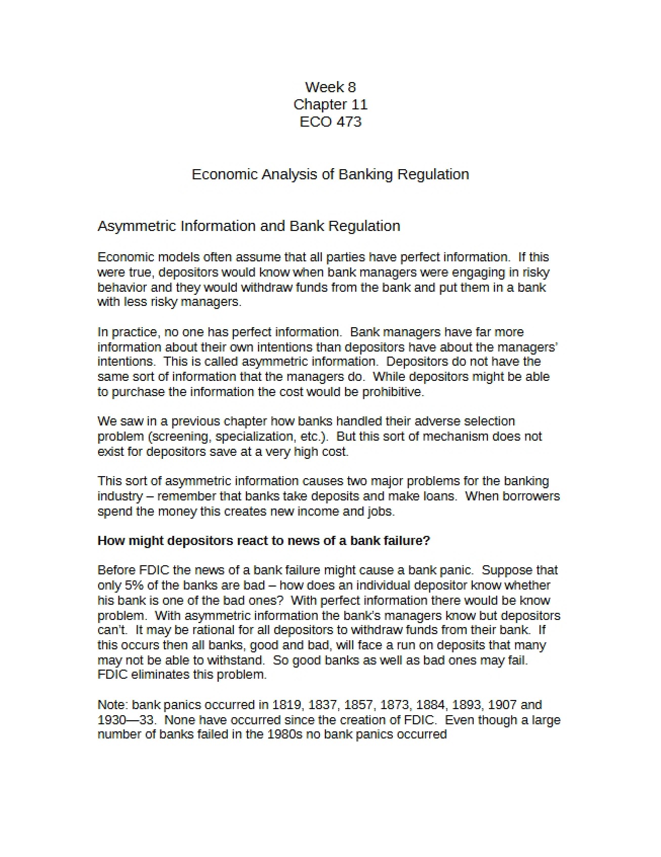 Banking Regulation Economic Analysis
