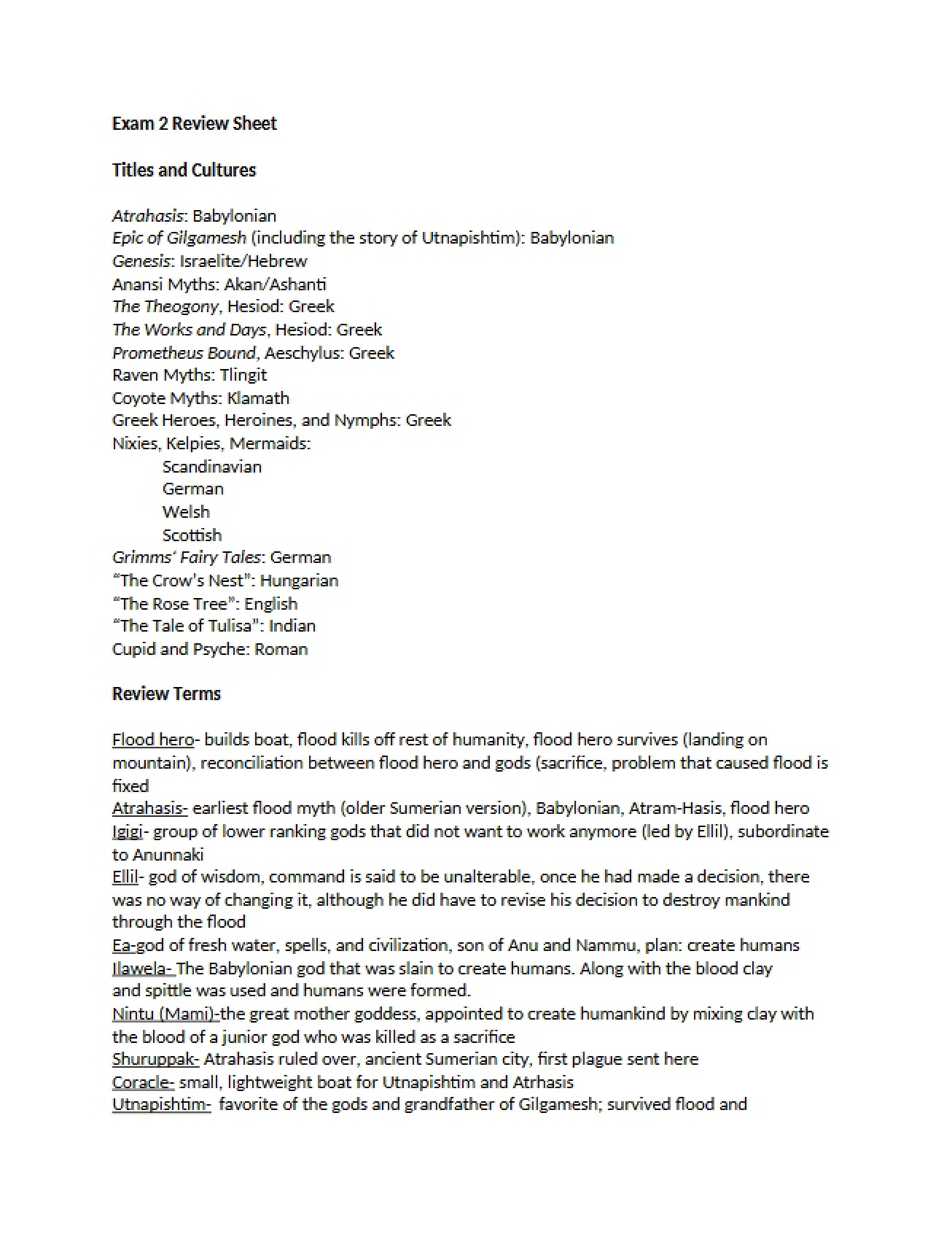 Exam Two Review Material (Sheet 2)
