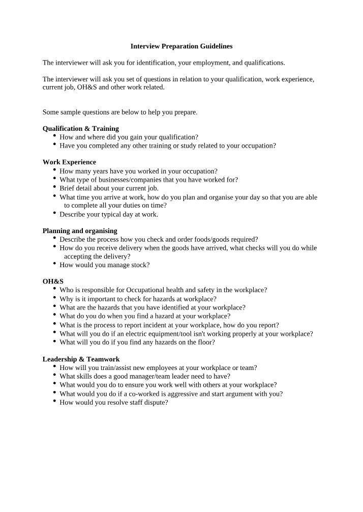 Guidelines for Interview Preparation