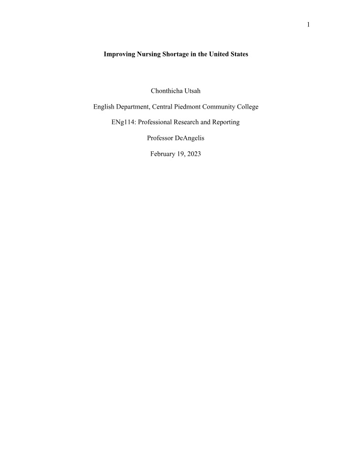 Improving the Nursing Shortage in the United States