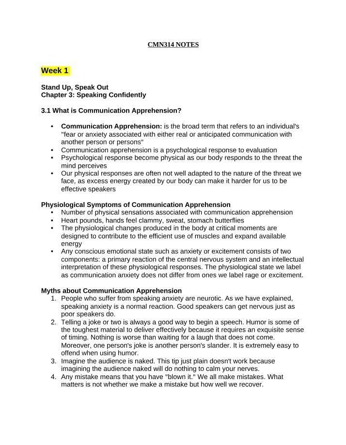 CMN 314 Notes