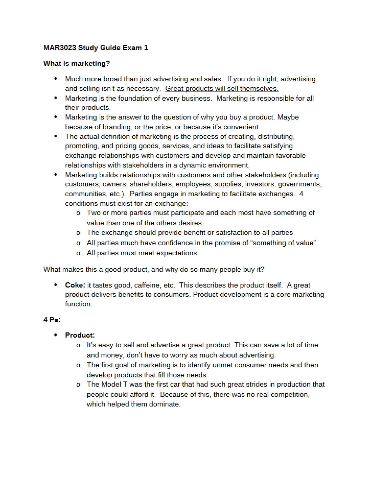 Preparation for Exam 1 - Basic Marketing Concepts (3)
