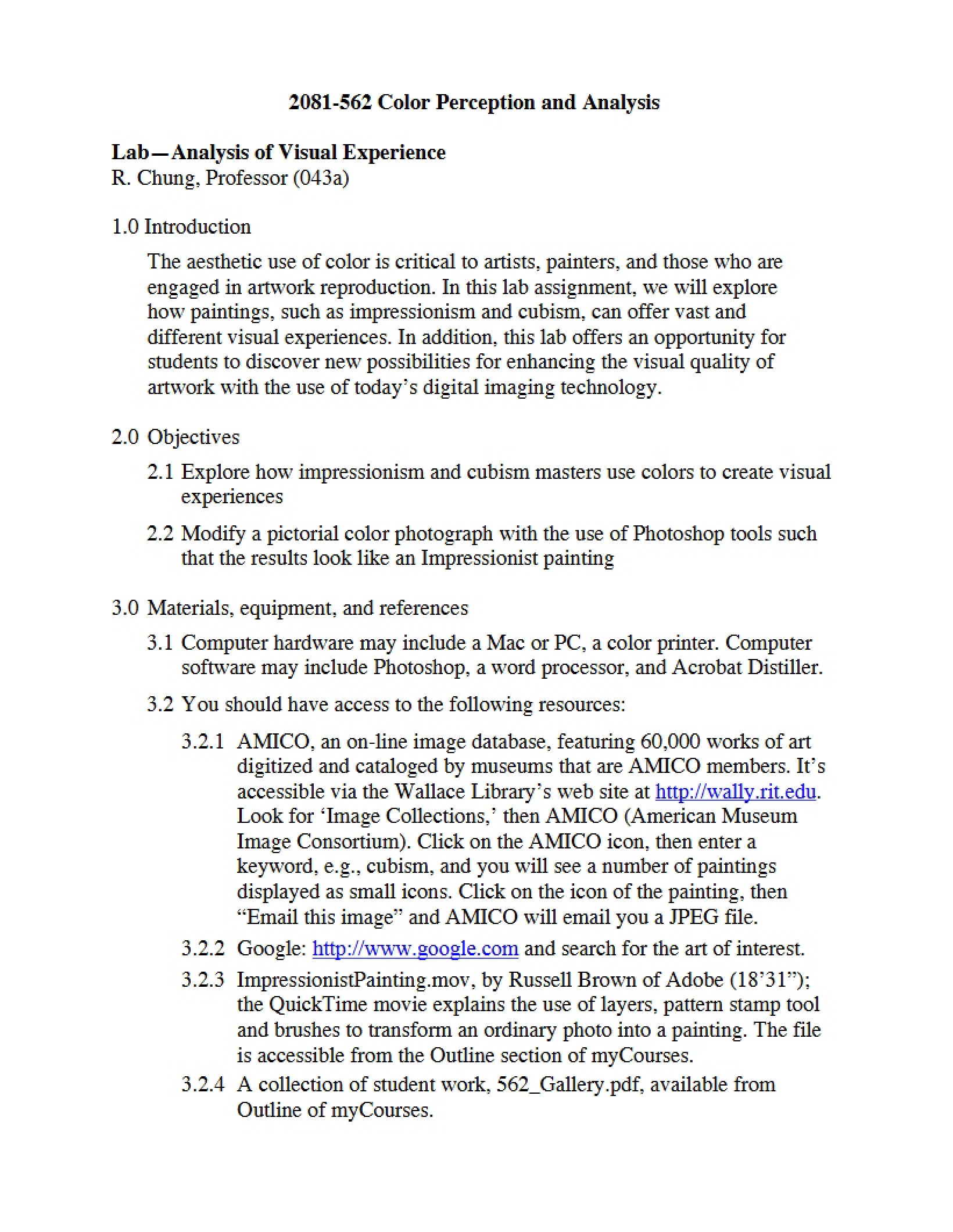 Analysis of Visual Experience Laboratory