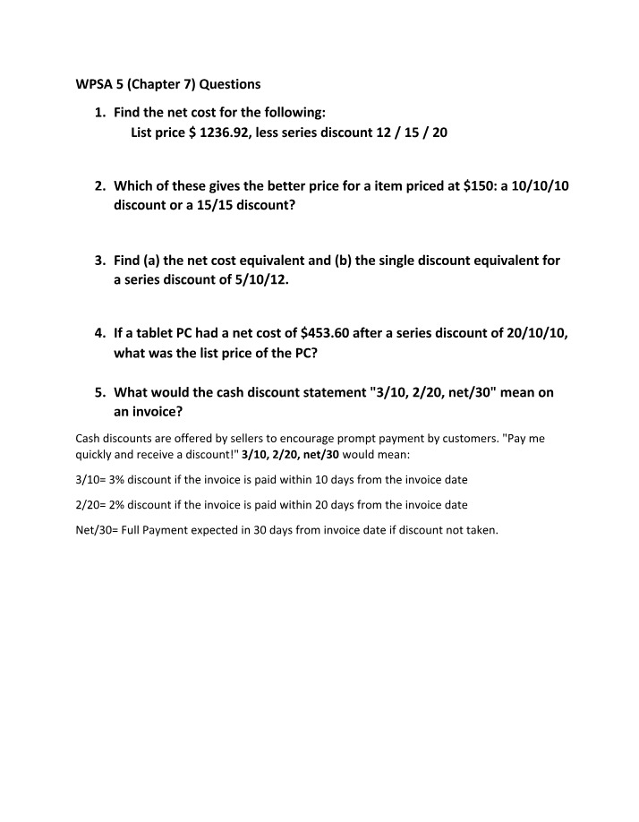 Calculating Discounts and Net Cost with Examples