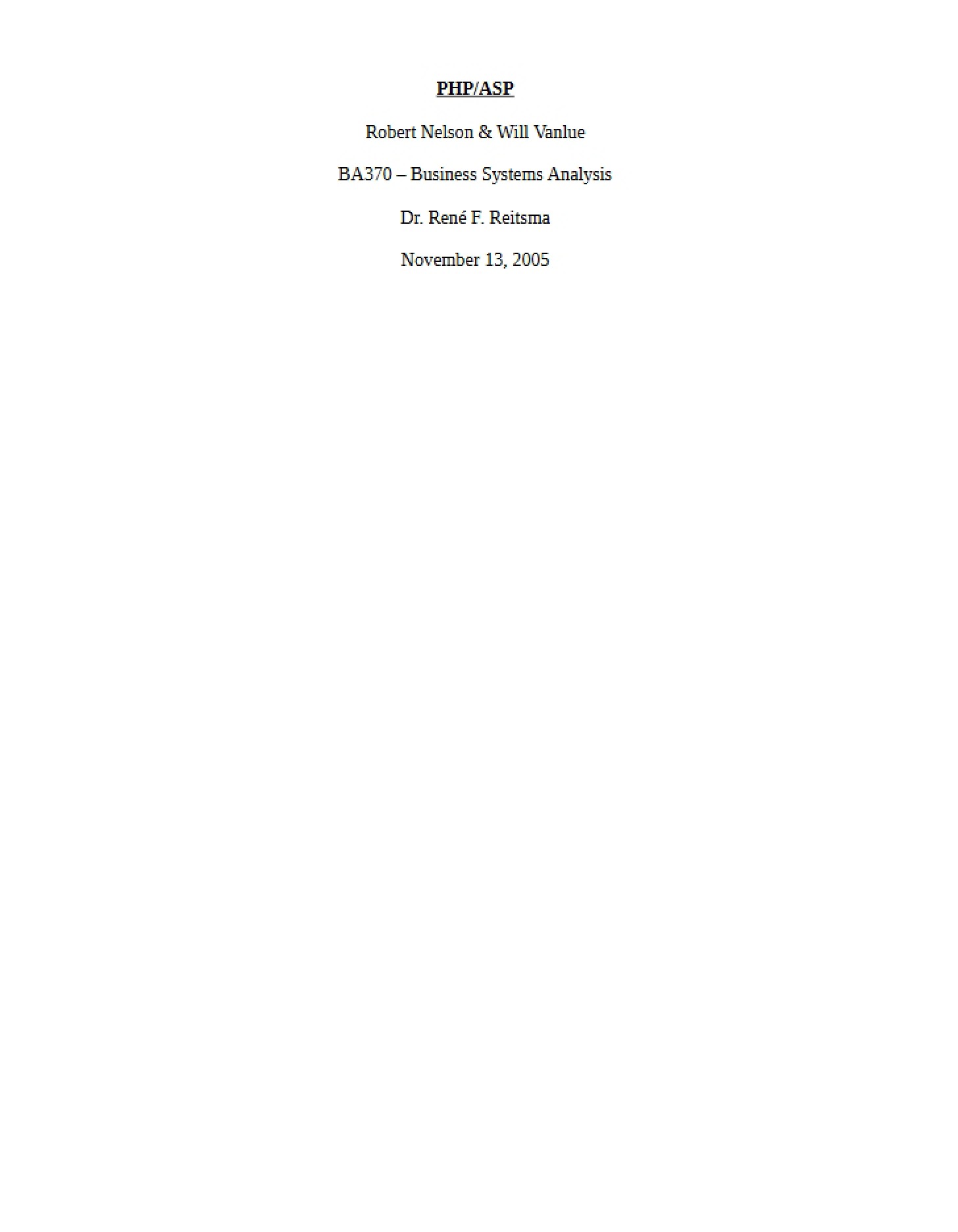 Analysis of Business Systems