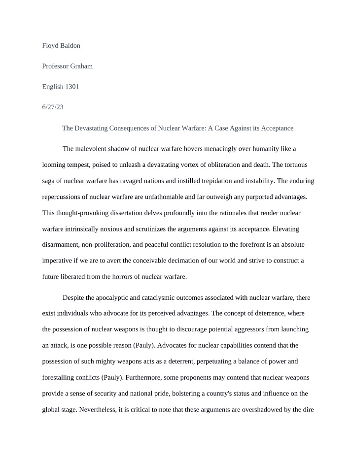 The Case Against Nuclear Warfare