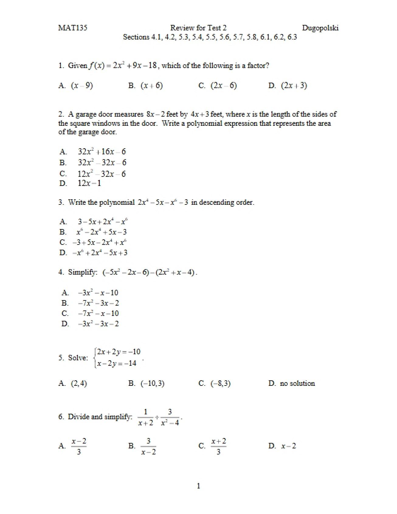 Test Two Review Materials
