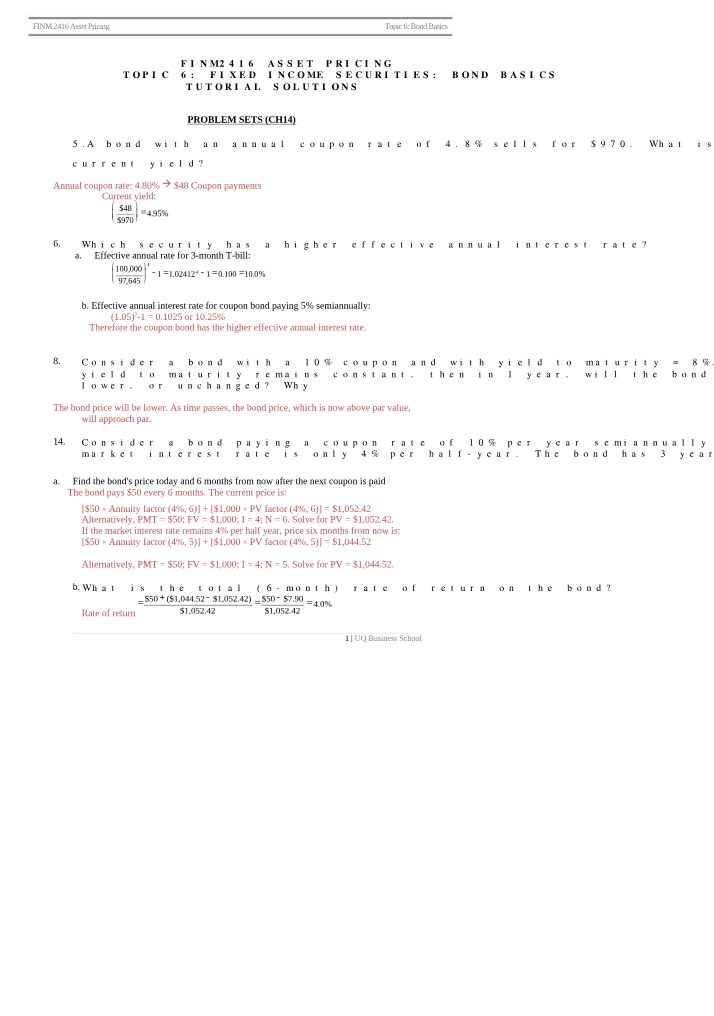 Topic 6 - Bond Basics Tutorial Solutions