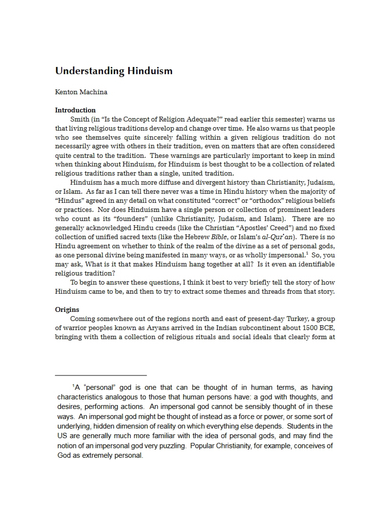 Hinduism Comprehension