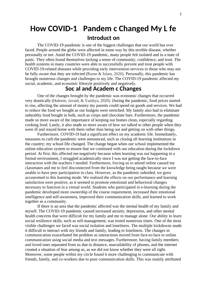 Social Impact of the COVID-19 Pandemic on My Life