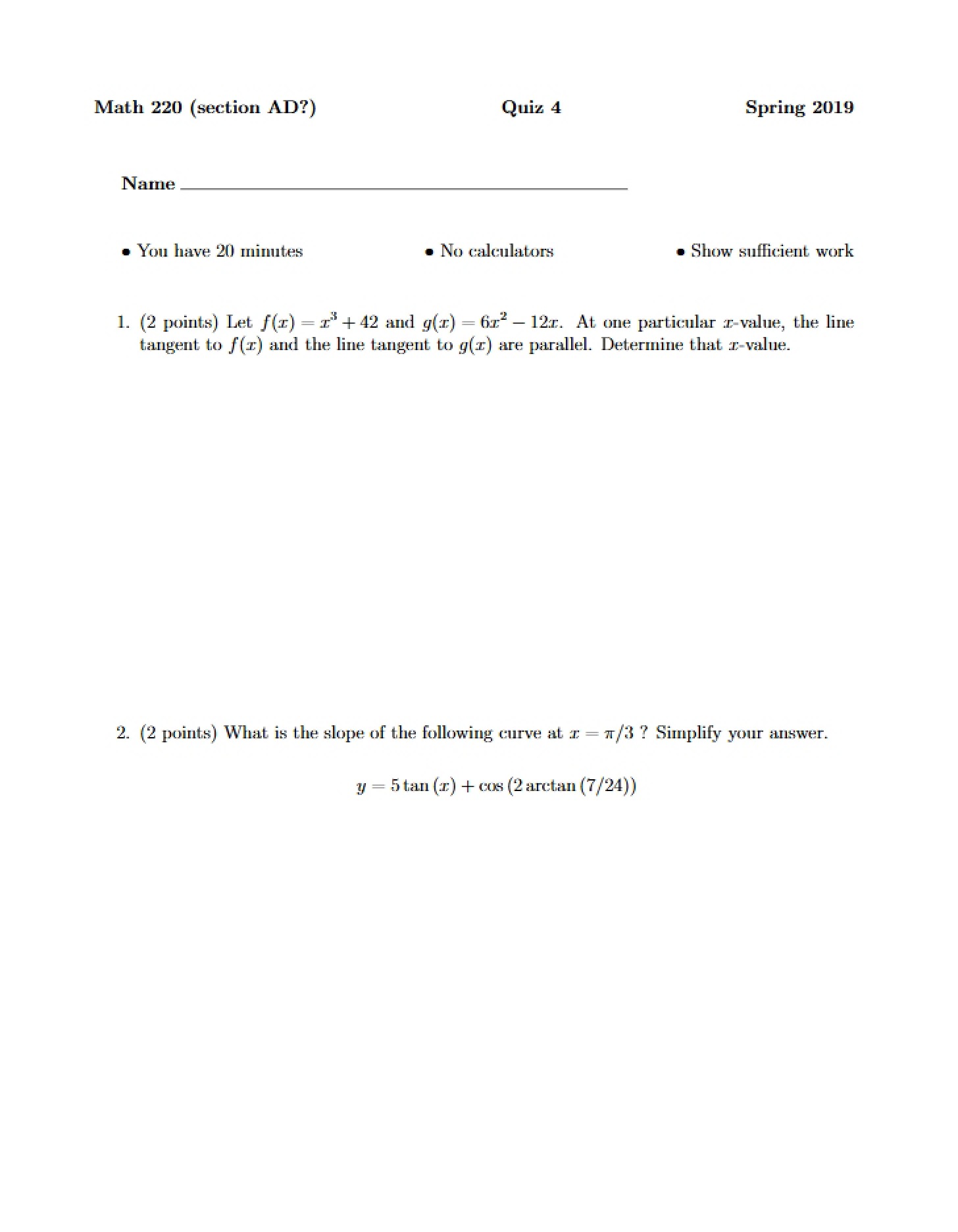 Quiz Four - Calculus