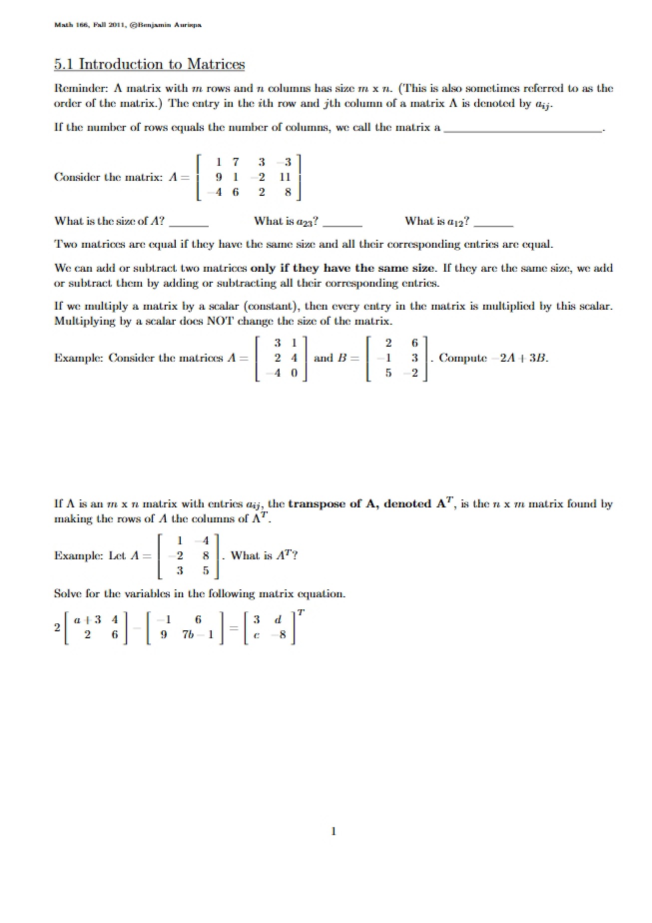 Homework for Chapter Five, Sections One through Three