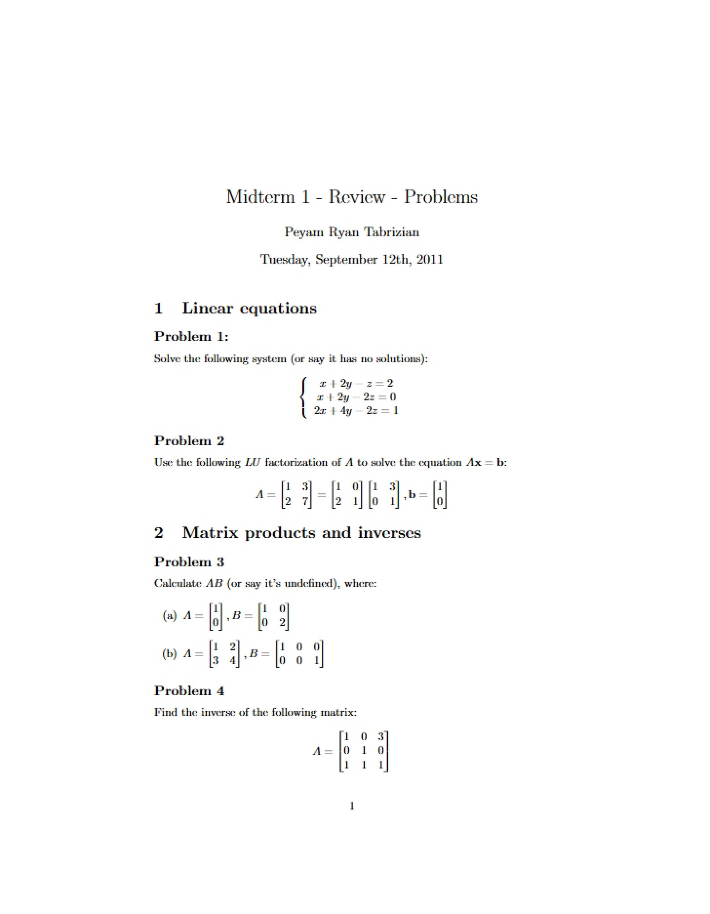 Problems Review 1