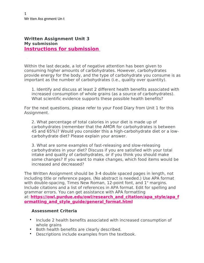 Written Assignment for Unit 3