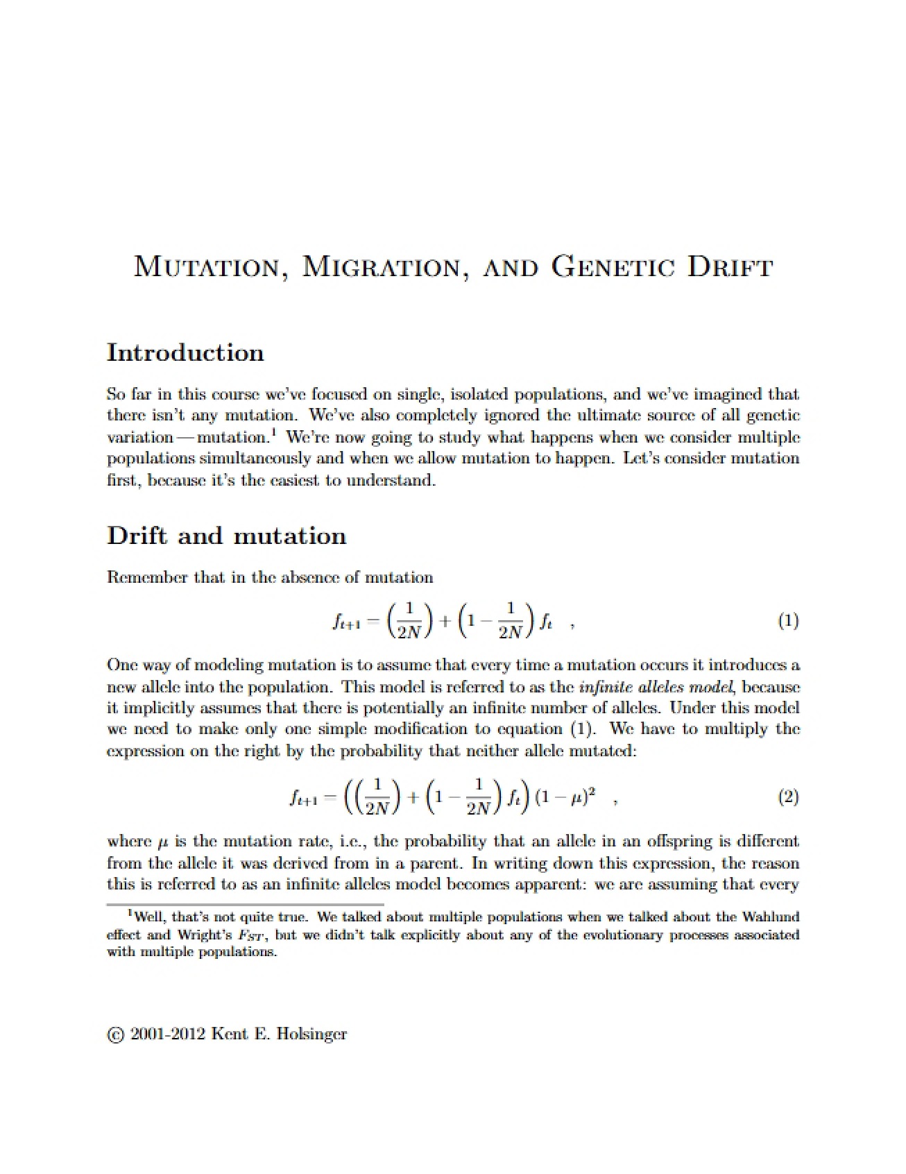Overview of Mutation, Migration, and Genetic Drift