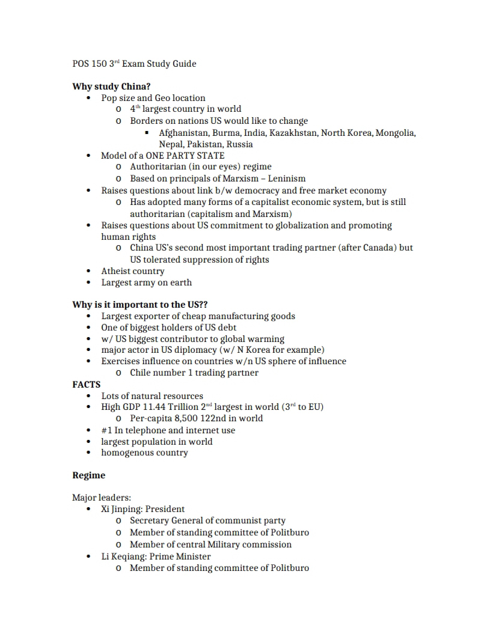 Study Guide for Third Exam