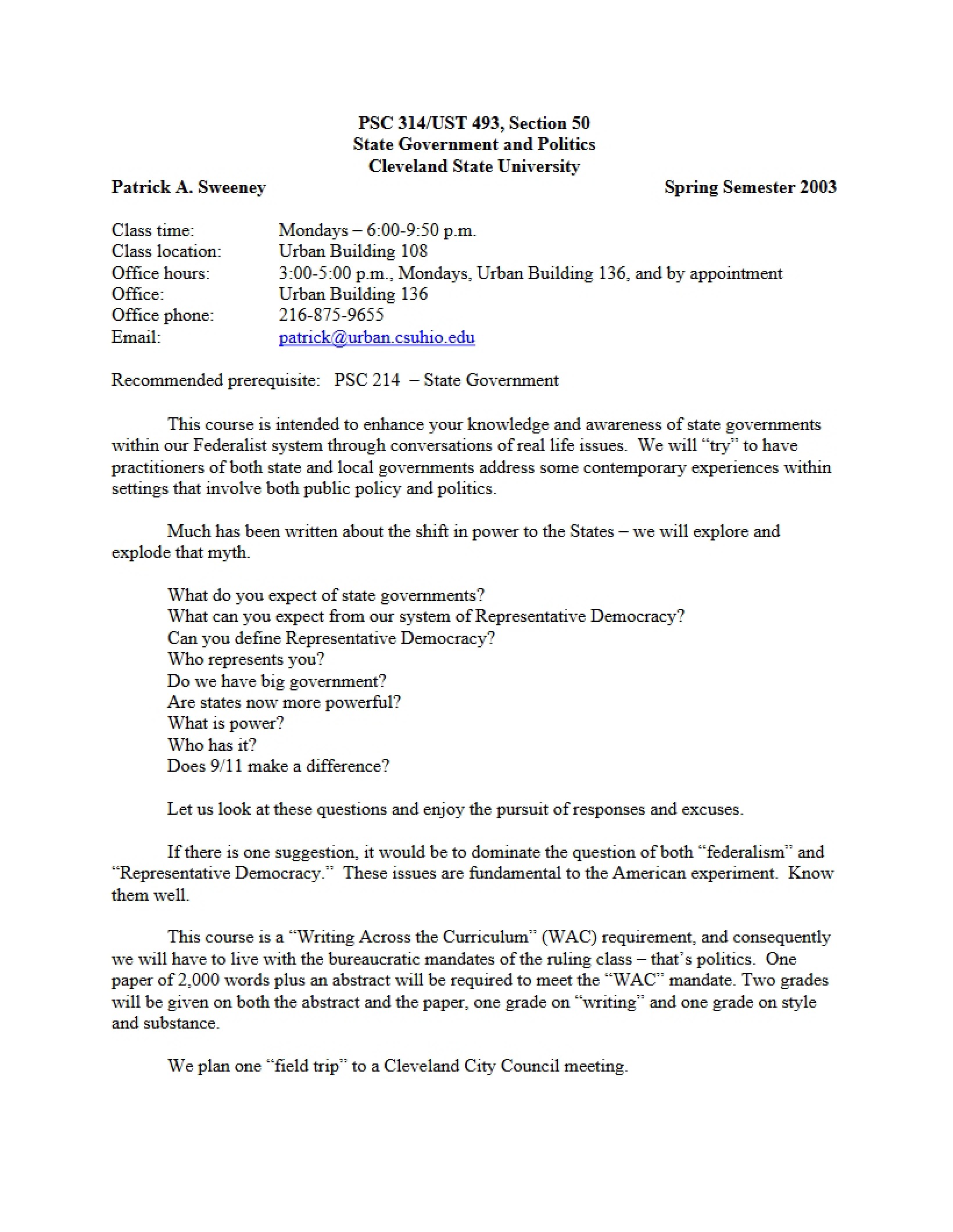 Syllabus for Urban Issues
