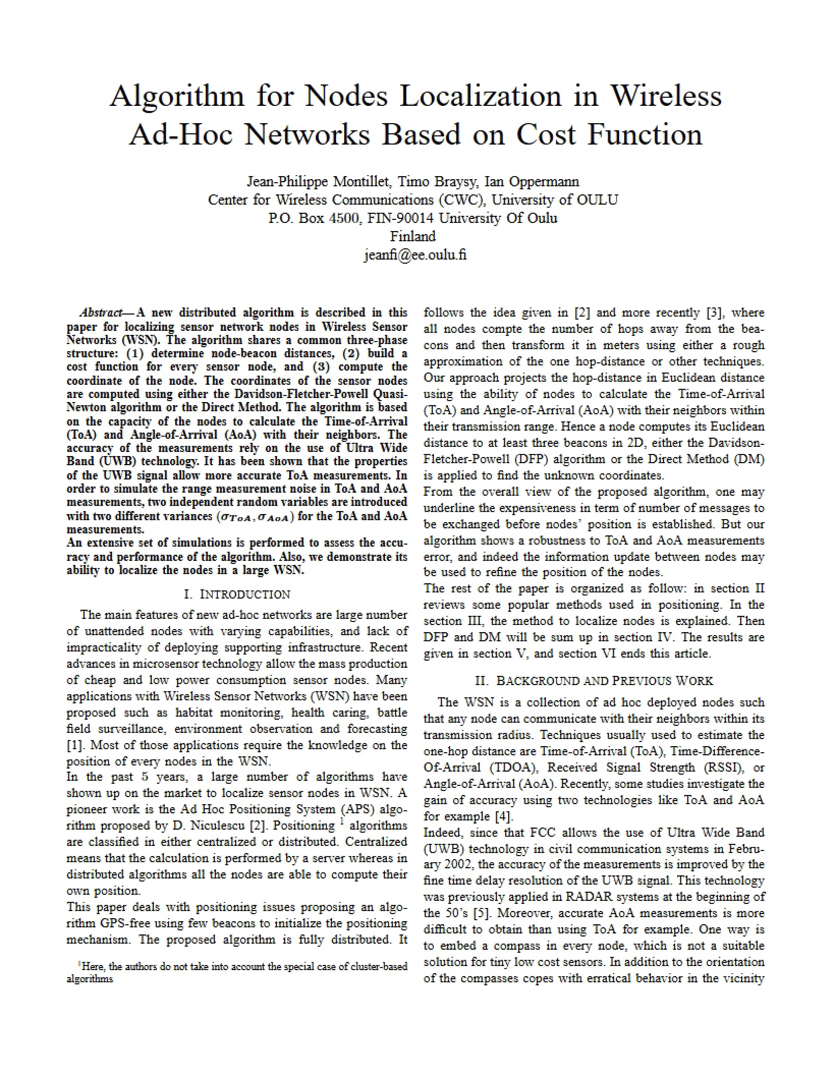 Wireless Ad-Hoc Networks Node Localization Algorithm