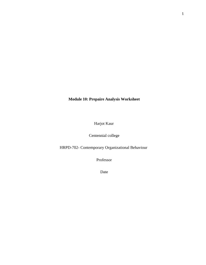 Prepare Analysis Worksheet - Module 10