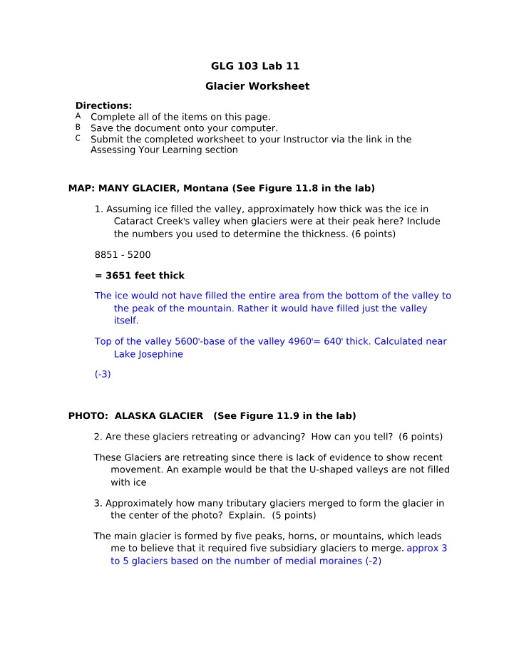 GLG 103 Lab 11 - Worksheet on Glaciers