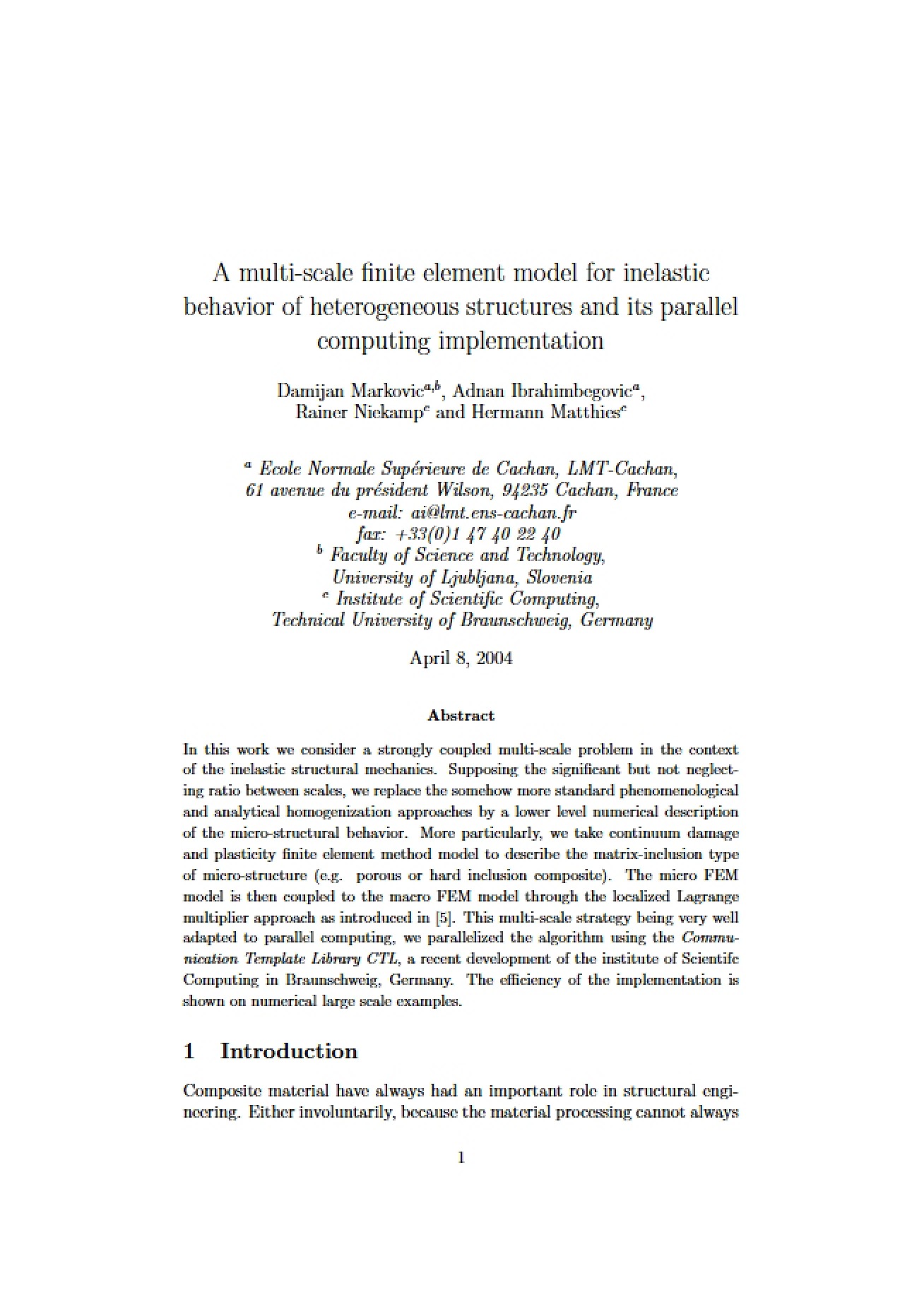 Multi-Scale Finite Element Model for Inelastic Behavior