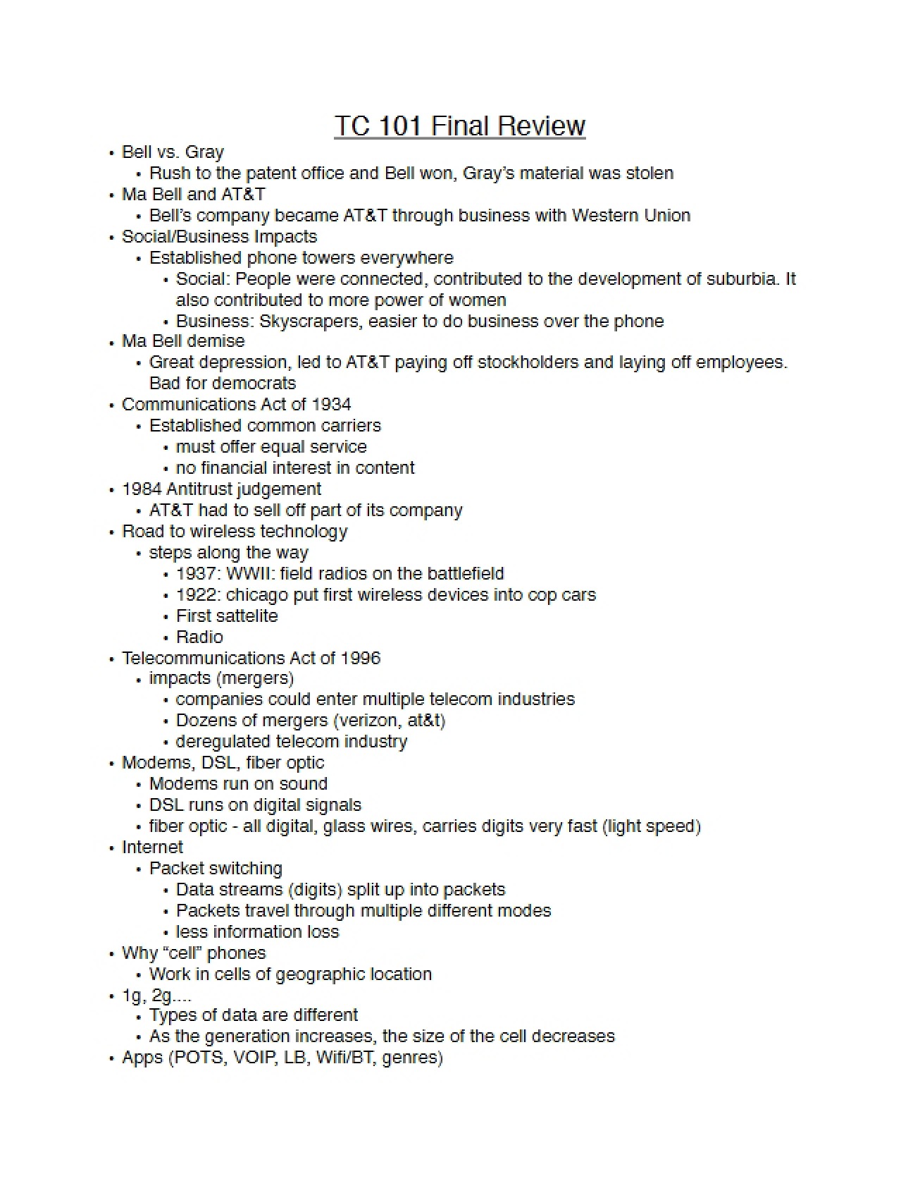 Final Exam Review (TC 101)