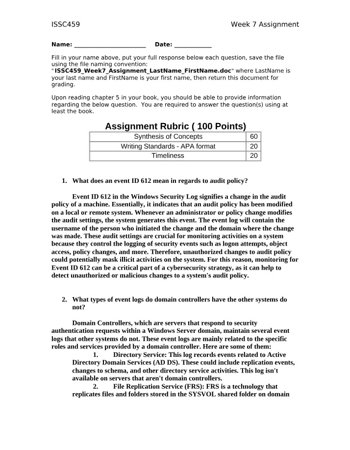 ISSC459 Week 7 Assignment Submission