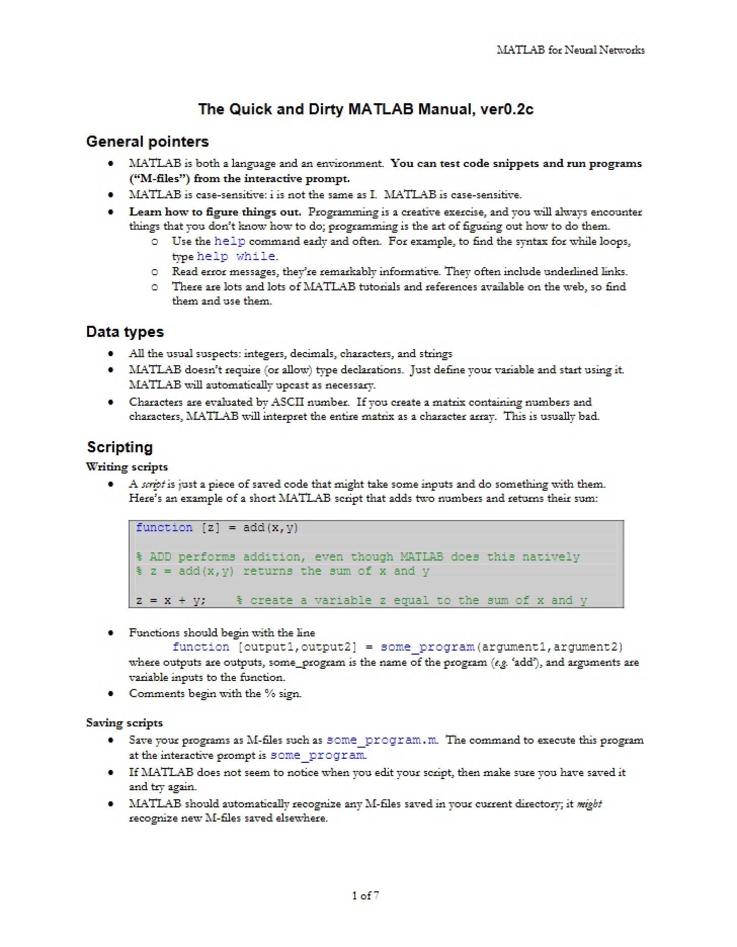 MATLAB Manual (Basic)