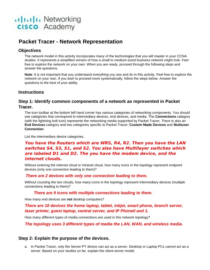 Network Representation in Packet Tracer