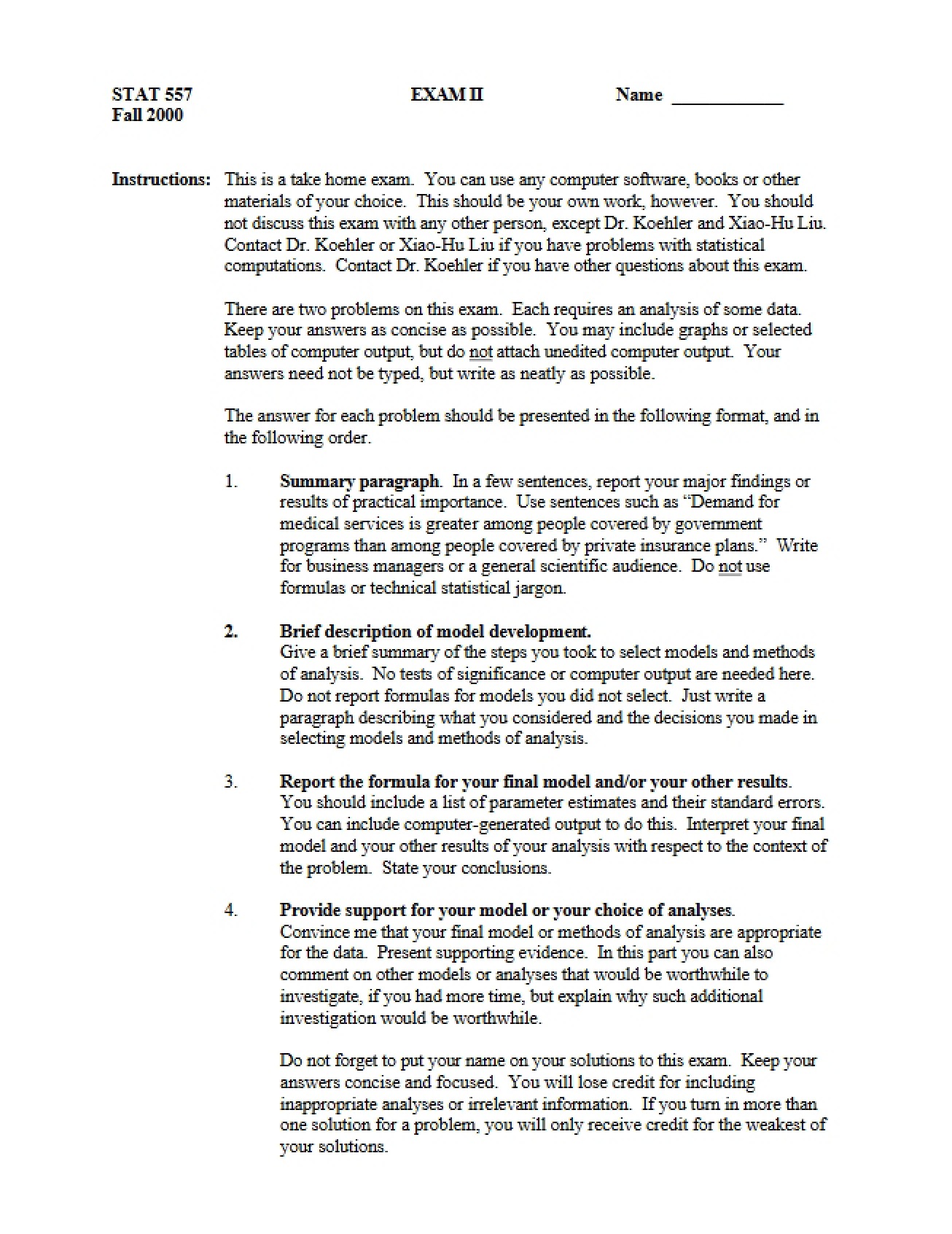 Second Examination in Statistical Methods for Counts and Proportions