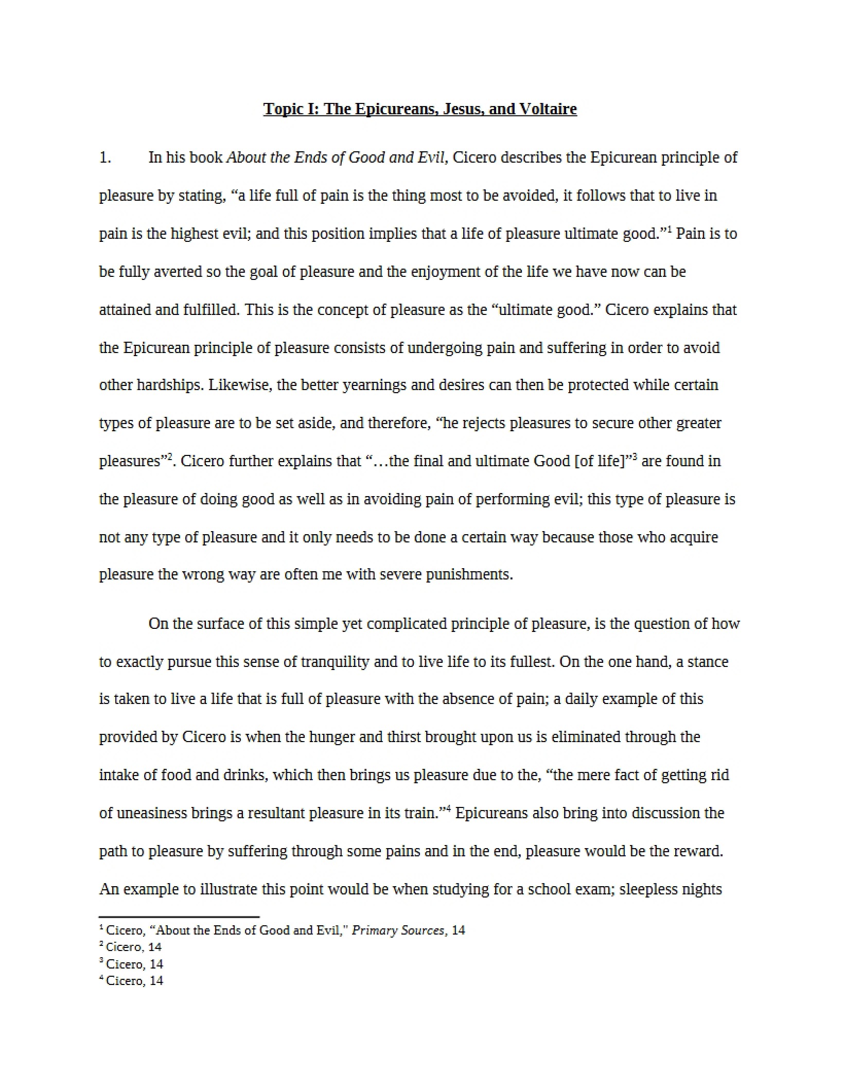Voltaire, Jesus, and The Epicureans Topic I