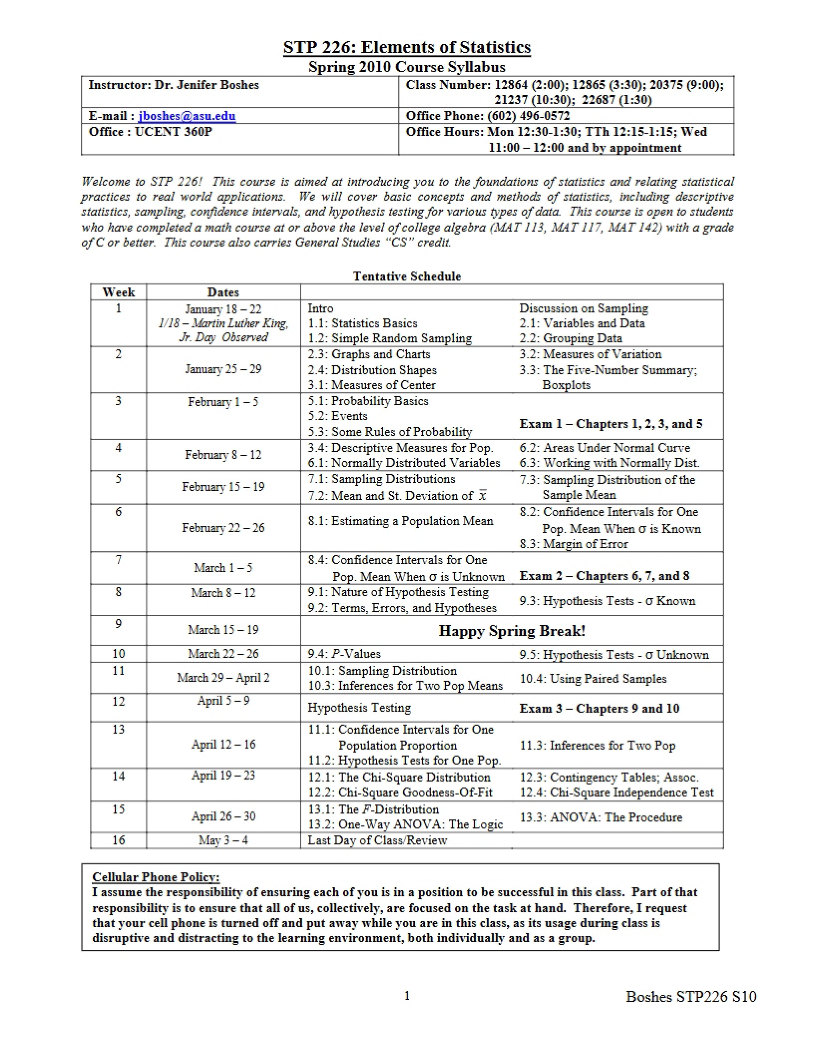 Course Syllabus Statistics