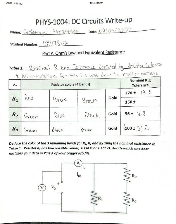 Write-up for DC Circuits
