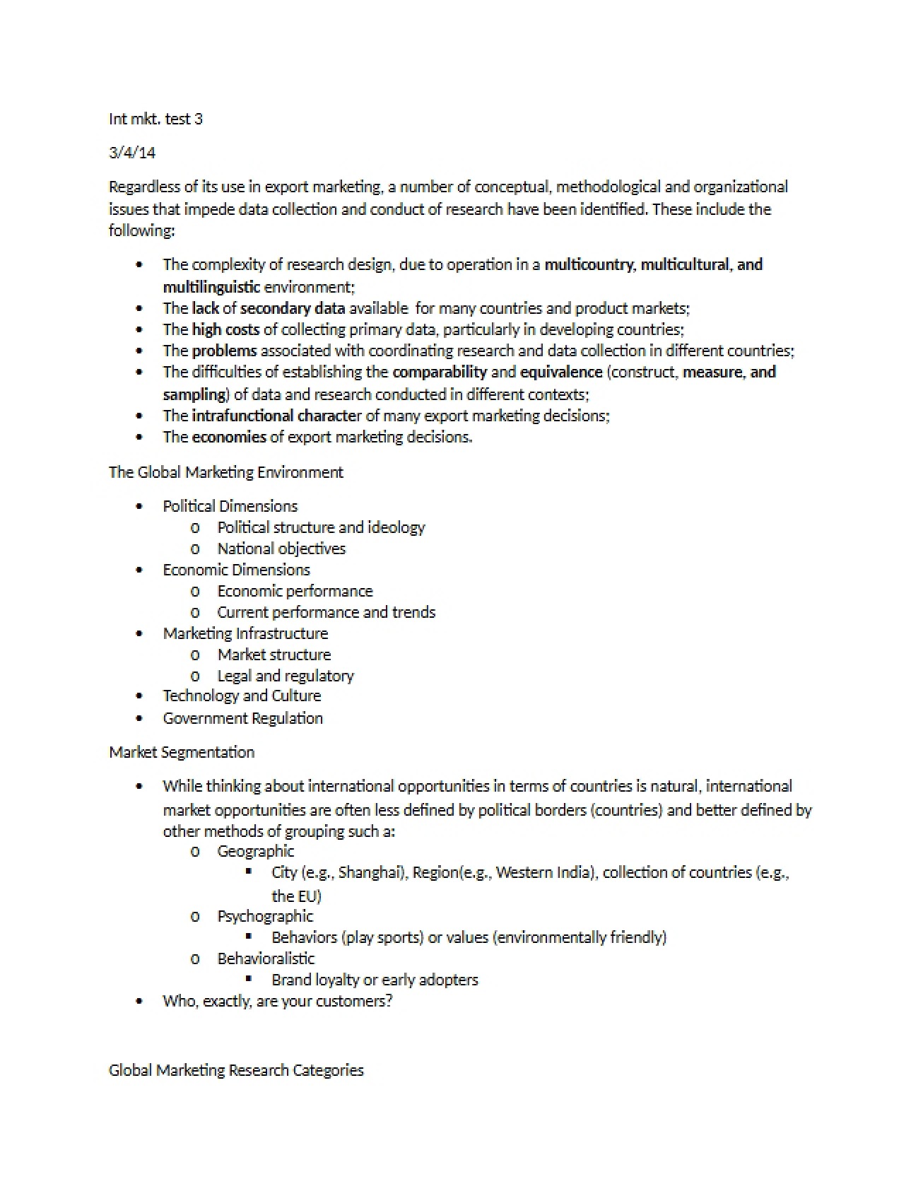 International Marketing Test 3