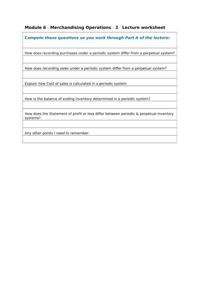 Lecture Worksheet for Module 6