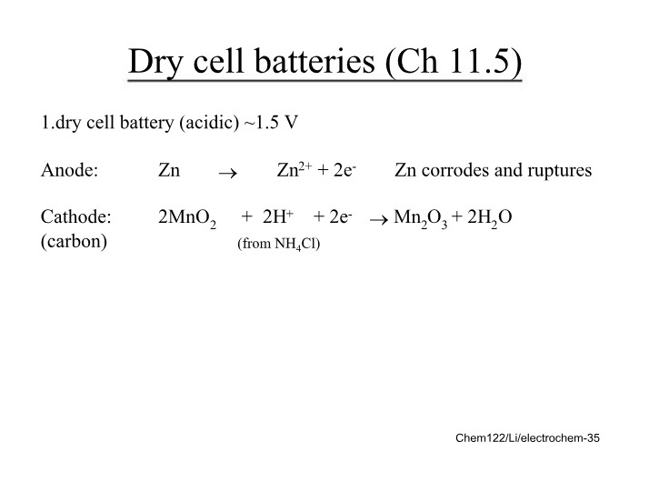 Notes on Fuel Cells and Dry Cell Batteries