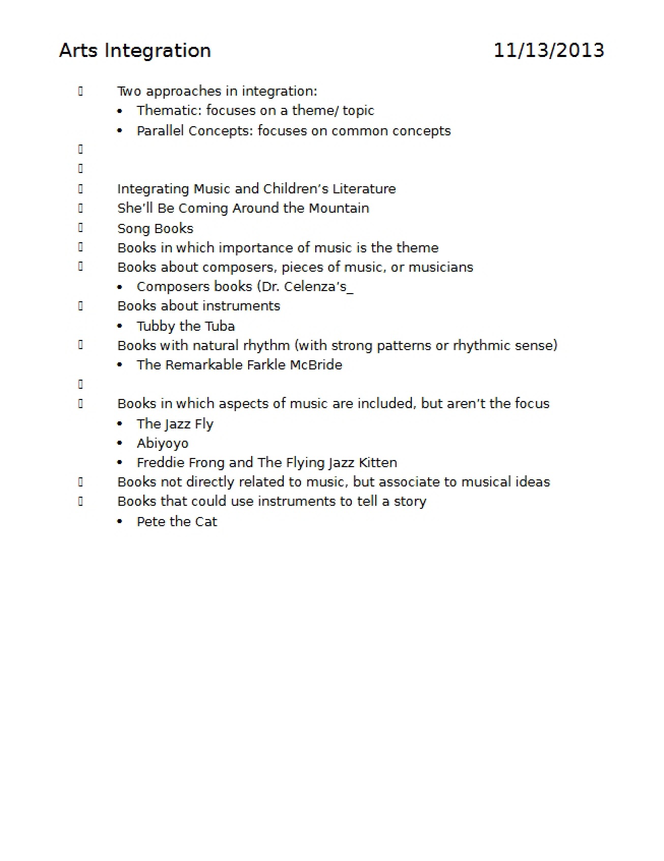 Notes on Integrating Arts