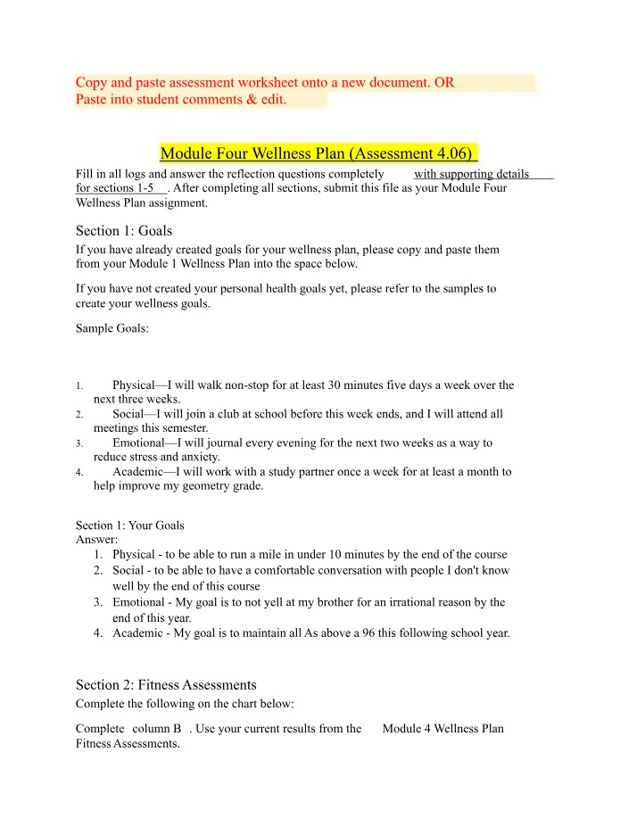 Assessment 4.06 - Module Four Wellness Plan