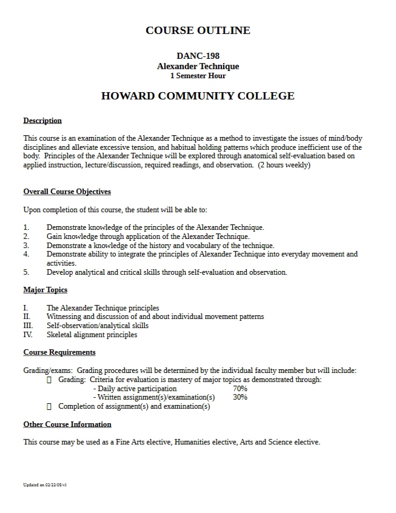 Principles of the Alexander Technique Syllabus