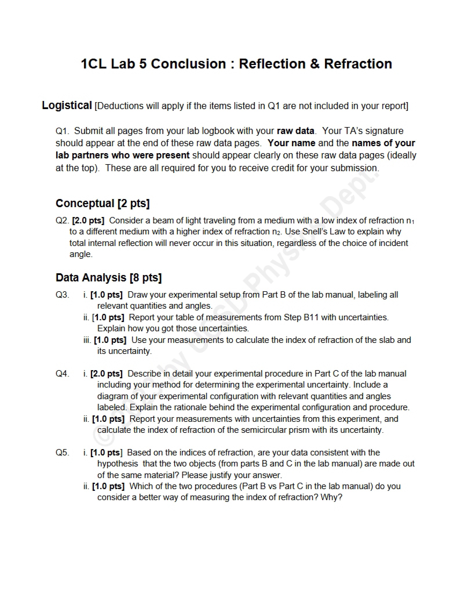 Reflection and Refraction Lab 5 Conclusion