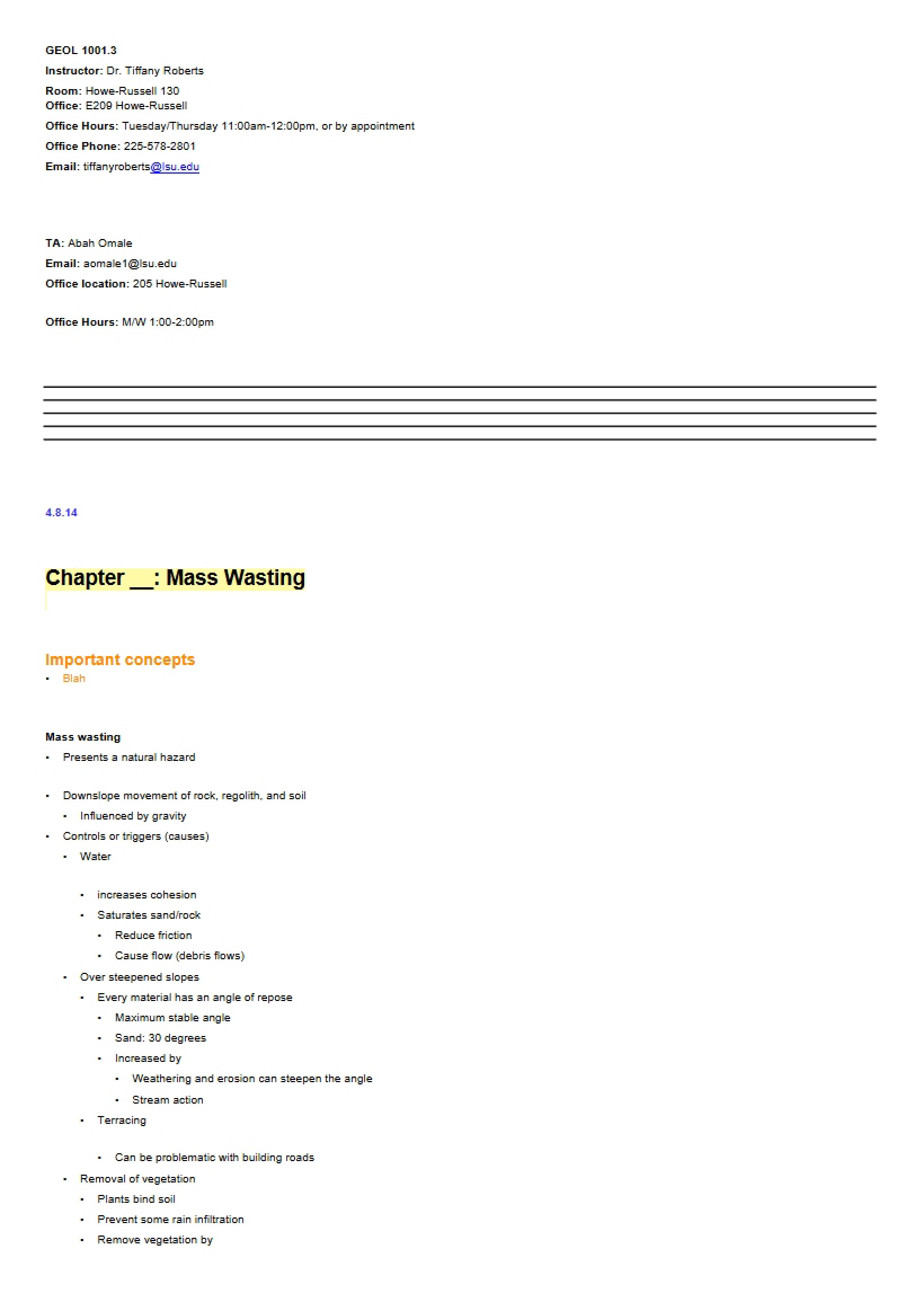 Processes of Mass Wasting